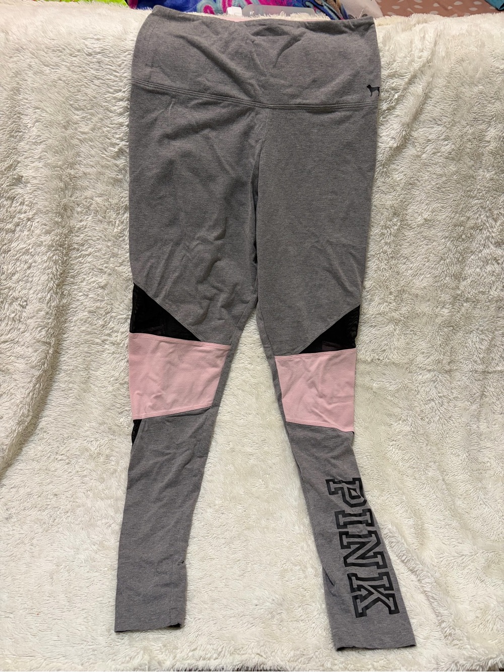 PINK Victoria's Secret Women Activewear Pants M Gray Pink Colorblock